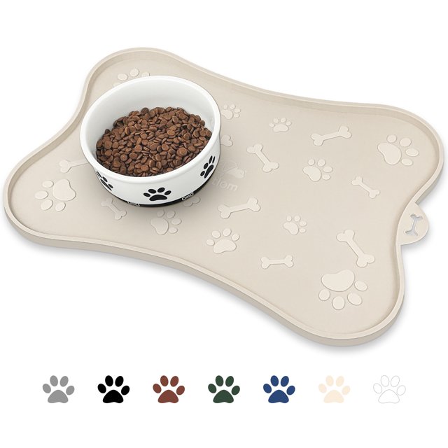 Ptlom Dog Food Mat for Pet Bowls, Waterproof Dog Mat for Food and Water
