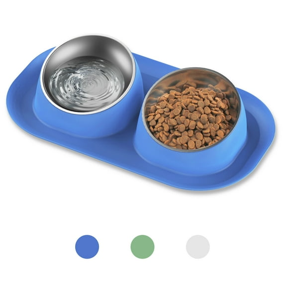 Ptlom Elevated Stainless Steel Pet Food Bowl with Stands, Raised Dog Cat Feeding Bowls Set Suitable for Cats and Small Dogs, Blue