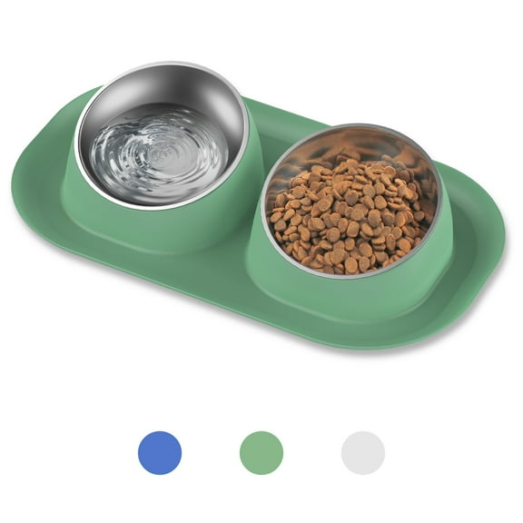 Ptlom Elevated Stainless Steel Pet Food Bowl with Stands, Raised Dog Cat Feeding Bowls Set Suitable for Cats and Small Dogs, Green