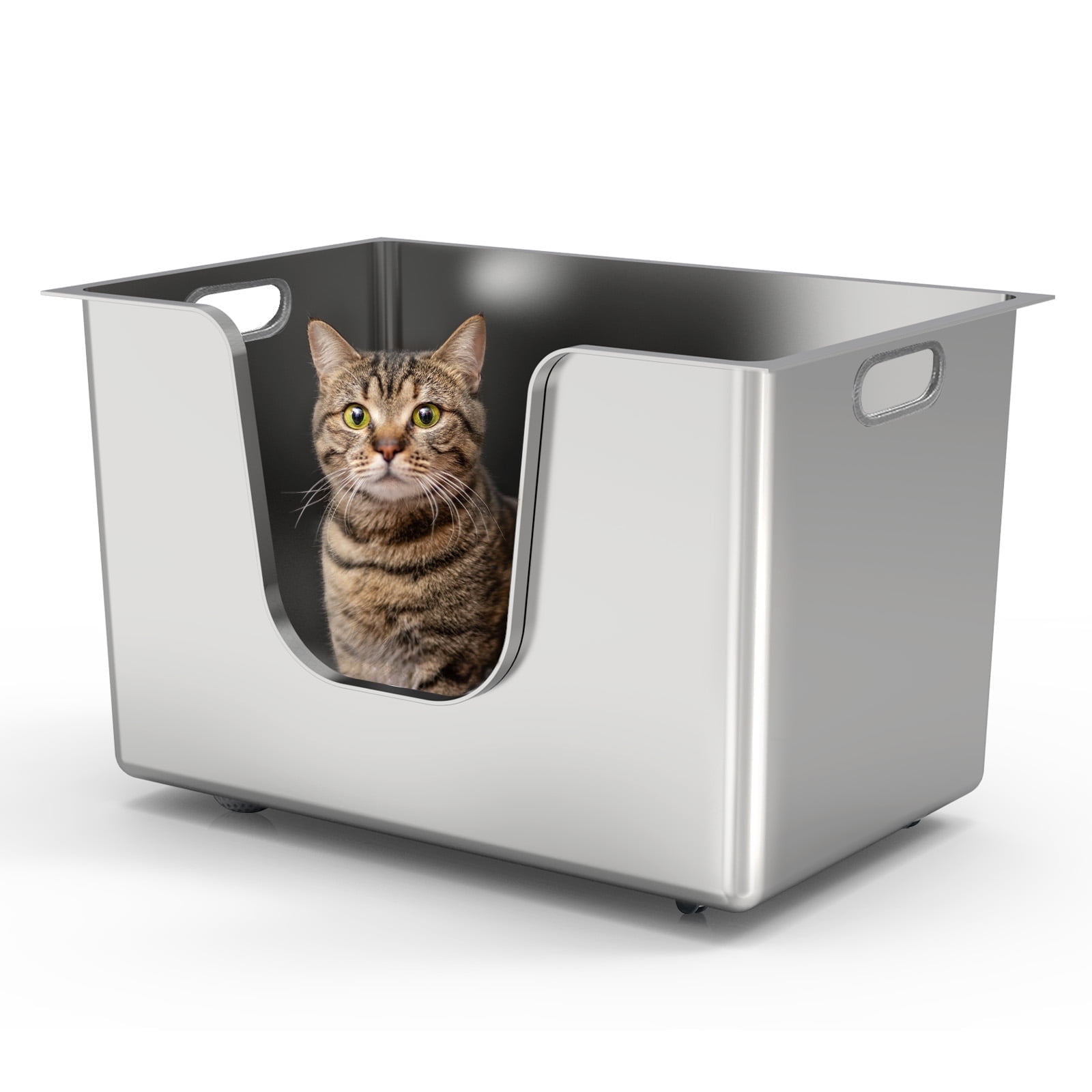 Ptlom Stainless Steel Litter Box with 13.7'' High Sides Anti-Splashing ...