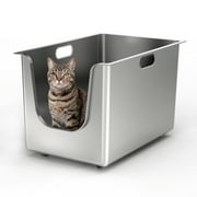 Ptlom Extra Large High Side Litter Box 22.8'' x 14.9'' x 13.8'' Low Entry Stainless Steel Cat Litter Box Metal Litter Pan