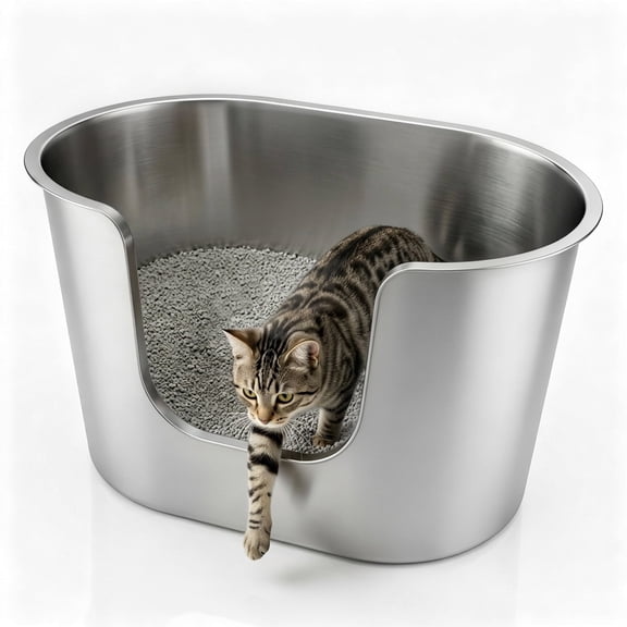 Ptlom Extra Large Oval Stainless Steel Cat Litter Box with13.7" High Sides