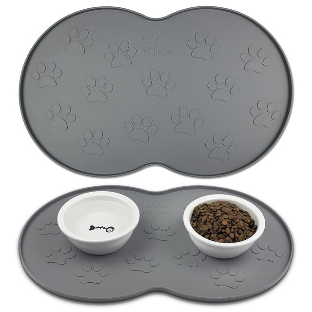 Ptlom Pet Dog and Cat Feed Mat in Pet Placemat for Food and Water Bowl Mat Accessory,Gray