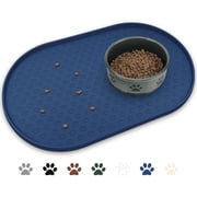 Ptlom Silicone Pet Placemat for Dogs and Cats, Waterproof Pet Feeding Mat Prevent Food and Water Overflow, High-Lips Dog Food Mats, Navy Blue