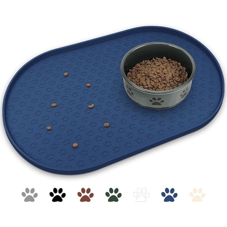 Ptlom Silicone Pet Placemat for Dogs and Cats, Waterproof Pet Feeding Mat Prevent Food and Water Overflow, High-Lips Dog Food Mats, Navy Blue