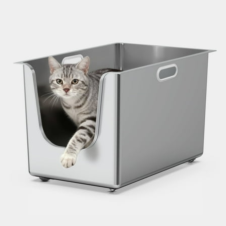 Ptlom Stainless Steel Litter Box 11.8“ High Sides Anti-Splashing for Large Cats Seamless Leak Proof Metal Litter Box