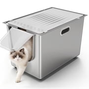 Ptlom Flip Top Stainless Steel Litter Box 14.5 High Sides with Detachable Lid