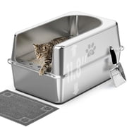 Ptlom Stainless Steel Litter Box with Lid Metal Litter Box Extra Large Cat Litter Pan 23.4 X 15.5 X 11.8