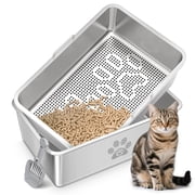 Ptlom Stainless Steel Sifting Litter Box for Pine Pellets 23.6 x 15.7 x 7.9, Extra Large Metal Litter Pan with Sifter