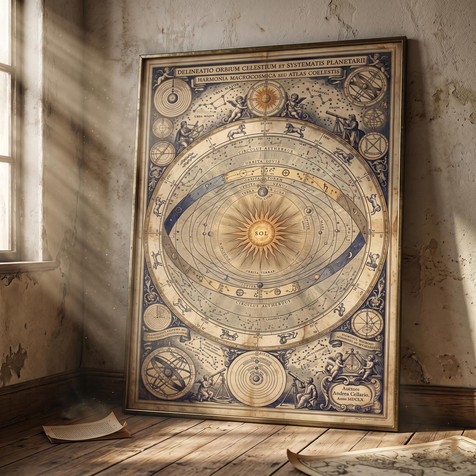 Ptolemy Copernicus Poster Vintage Astronomy Print Celestial Map Solar ...