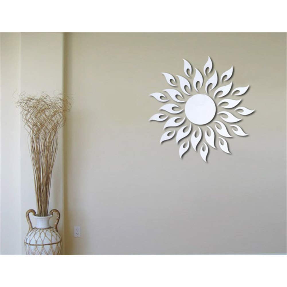 Ptsygantl Calcomanías de pared con superficie de espejo 3D, autoadhesivas, extraíbles, con patrón de sol, para recámara, TV, decoración del hogar