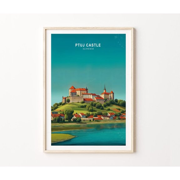 Ptuj Castle Slovenia Drava River Historic Hill Fortress Art, Unframed Paper Poster 8x10in