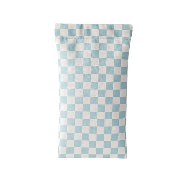 ​Pu Checkerboard Glasses Case, Mini Snap Closure Storage Bag for Sunglasses Jewelry Coins Pocket Organizer​​, Eyewear Pouch Coin Purse Accessories Case (Light Blue)