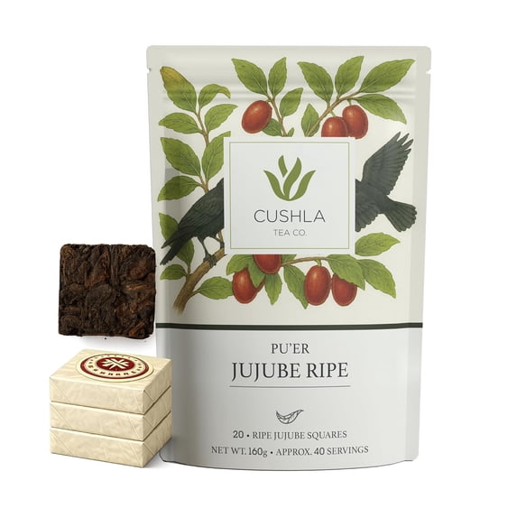 Pu-Erh Jujube Ripe Tea Brick Squares - Premium Aged Ripe Pu’er with Red Jujube | Smooth, Rich Chinese Dark Tea | 20 Pressed Tea Squares
