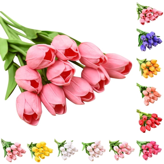 Pu Faux Mini Red Tulips, Artificial Flowers, 12 In, 1 Pc, Pink and Green Party Decorations, Home Office Decor, Wedding Centerpiece Table Decorations, Green Bedroom Decor, Bridal
