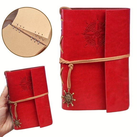 Pu Journal Notebook, Antique Blank Planner Vintage Spiral Notebook Refillable Daily Planner Embroidered Journal Lockable Journal Embossed Travel Journal Diary with Blank Pages and Retro Pendants