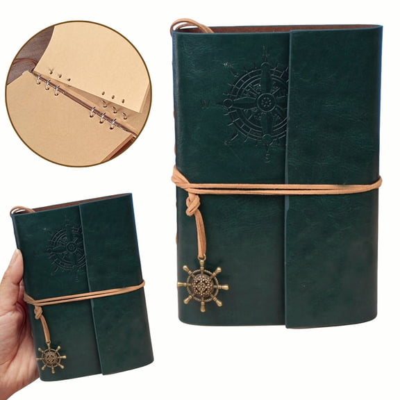Pu Journal Notebook, Antique Blank Planner Vintage Spiral Notebook Refillable Daily Planner Embroidered Journal Lockable Journal Embossed Travel Journal Diary with Blank Pages and Retro Pendants