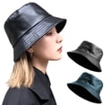 thumbnail image 1 of Pu Leather Bucket Hat for Unisex Reversible Fishing Cap Metallic Retro 80S 90S Fisherman Hat Navy One Size, 1 of 6