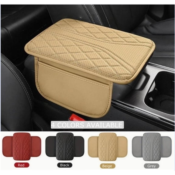 Pu Leather Car Armrest Cushion With Ventilation Holes & Side Pockets, Universally Applicable Non-Textile Material Car Center Console Pad, Wide Thickened Leather Storage Organizer