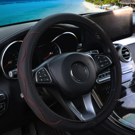 Pu Leather Car Steering Wheel Cover Anti-Slip Auto Accessories 14.5-15 Inch Gray,Blue,Black,Red Anti-Slip Interior Decoration