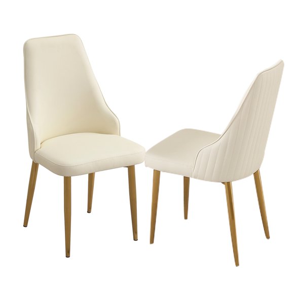 Pu Leather Dining Chairs (2), White With Luxurious Metal Legs, Ergonomic For Study Room & Living Fashionable Leg Base, Home Office