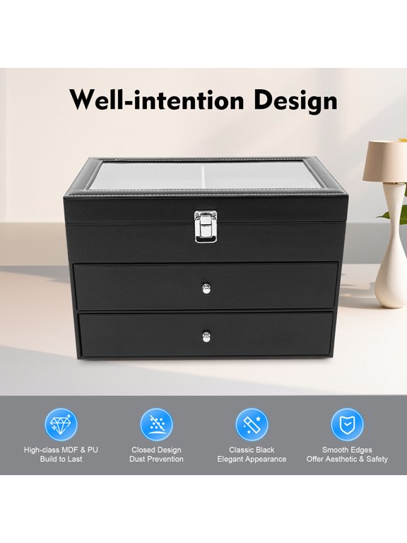 Pu Leather Jewelry Storage Box Muitifunctional Watch Storage Box Earrings Bracelets Ring Storge Display Case Ideal Gift for Women Girls Girlfriend (24 Slots)