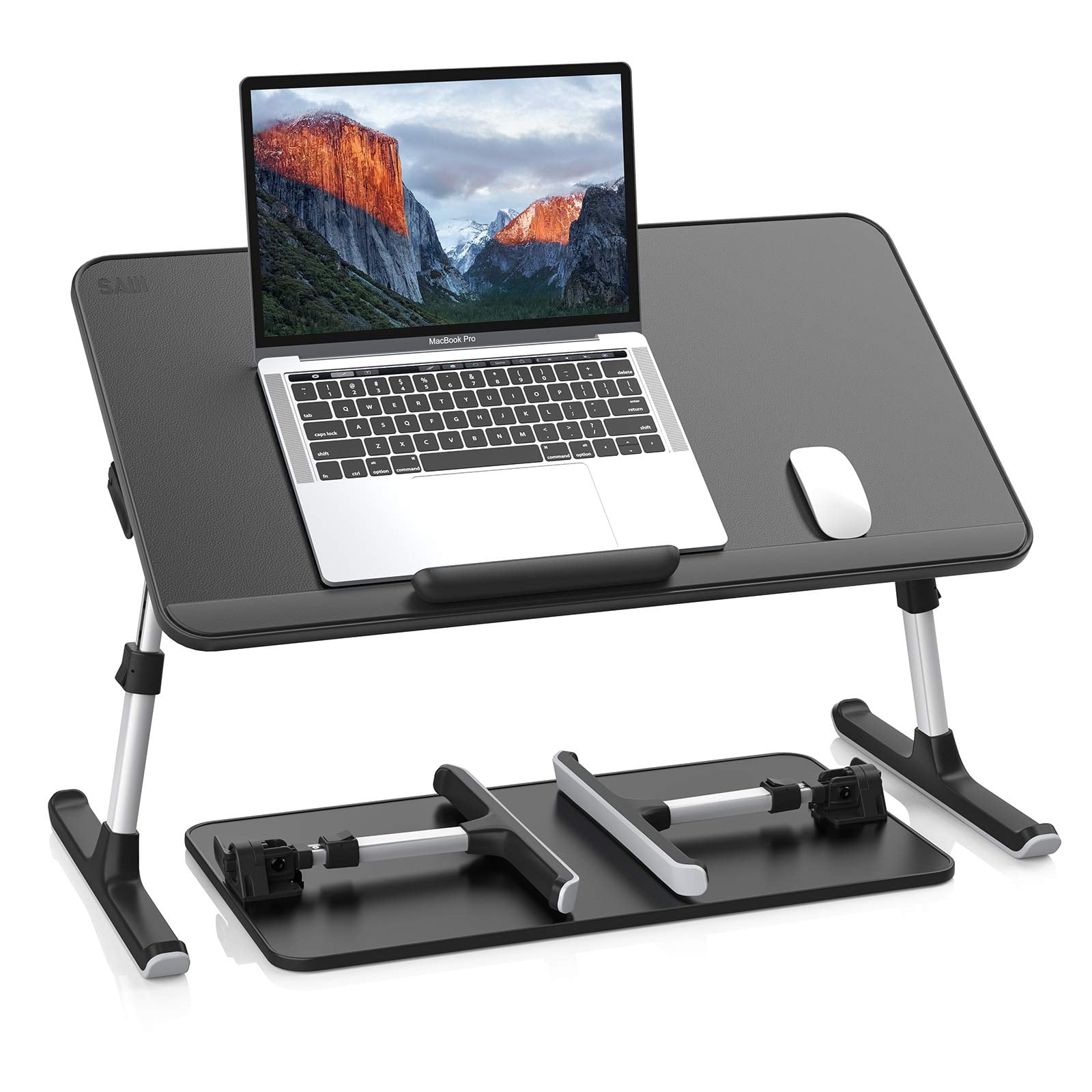 Pu Leather Laptop Bed Tray Table  Adjustable Stand With Removable Stopper Portable Lap Desks Foldable Notebook Breakfast Reading Desk For Sofa Couch(large Black)