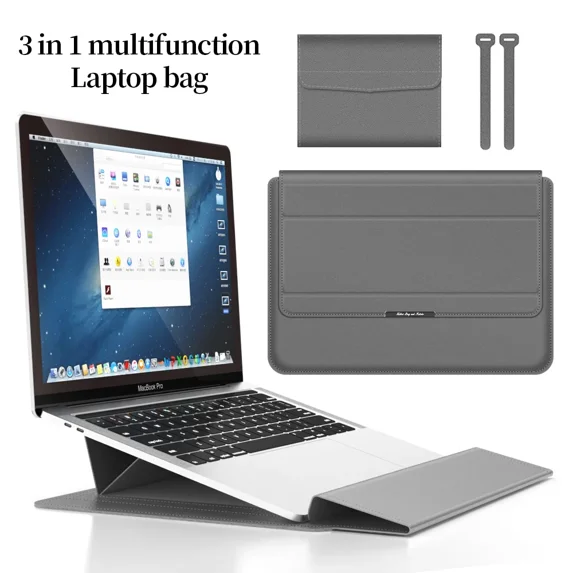 Pu Leather Laptop Sleeve Bag Case for Macbook Air Pro 16 14 13 M3 M2 M1 Notebook Cover for HP Lenovo ASUS Acer Honor 15 17 Inch (Grey,11 inch)