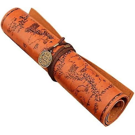 Pu Leather Rollup Pen Bag, Vintage Creative Map Pencil Case, Matte Cover Storage Pouch Holder Organizer, Art Makeup Cosmetic Pouch, Soft Wrap Bag Stat