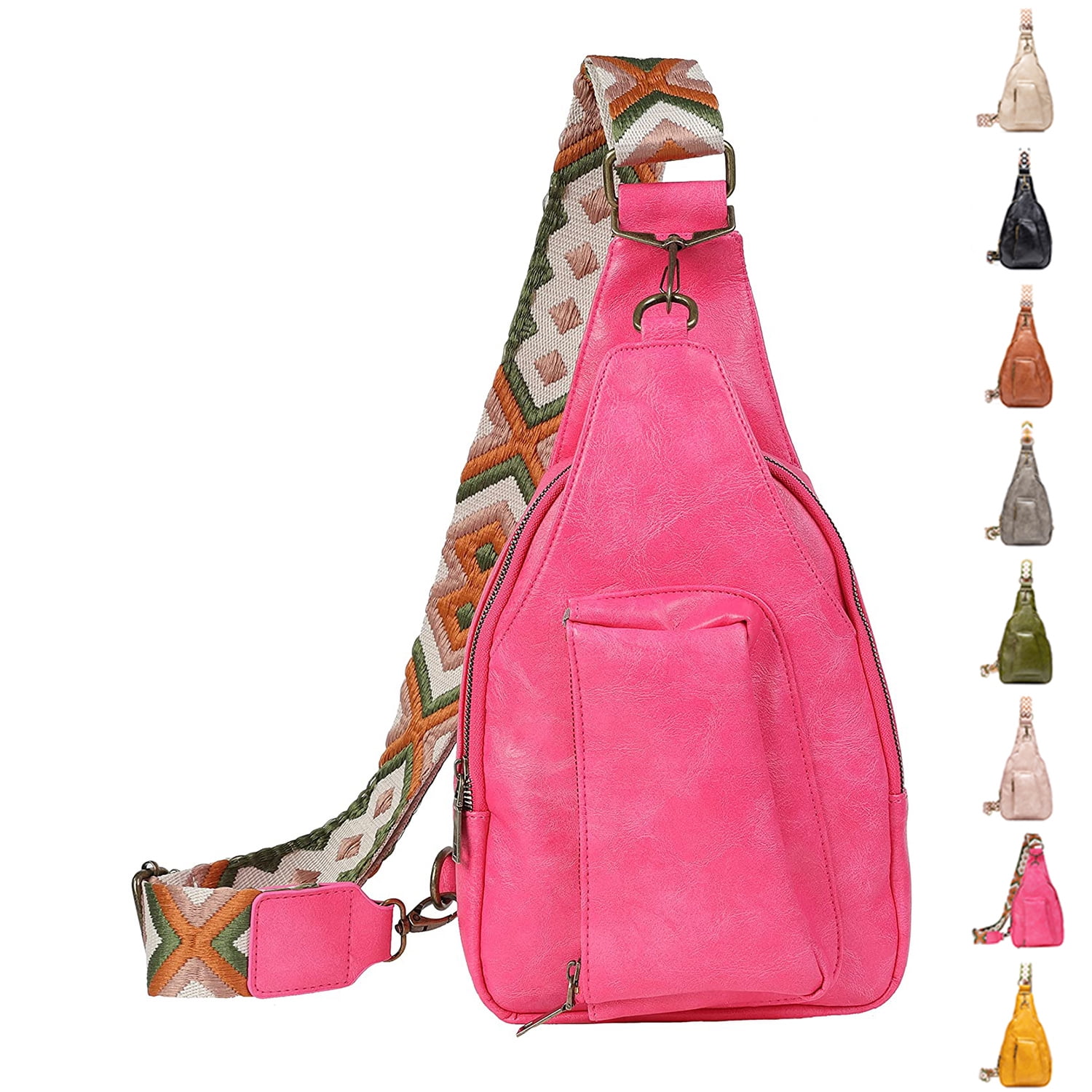 Pu Leather Sling Backpack Chest Crossbody Shoulder Bag Travel Daily Bag for Men and Women Big Rose Walmart