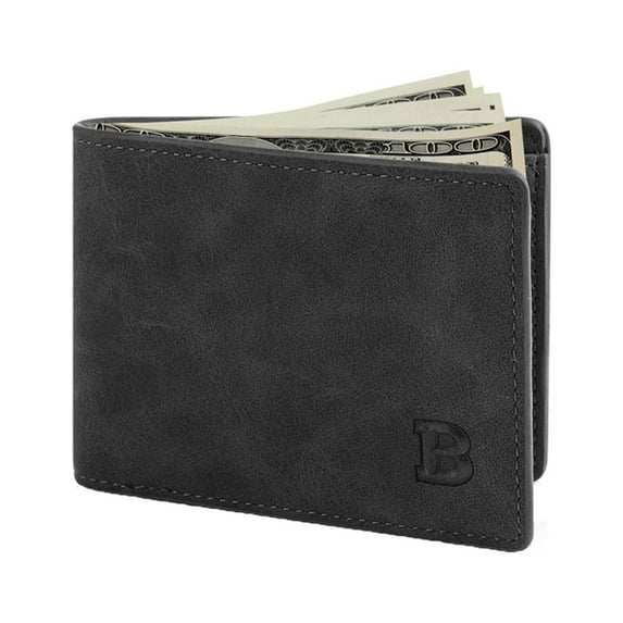 Pu Leather Wallet,Men’s Wallets, Stylish Bifold Wallets for Men Tsv Men's Bifold Wallet Slim Minimalist Front Pocket Wallet Id Window Card Case Rfid Blocking Wallet with 6 Slots Slots Purse(Black)