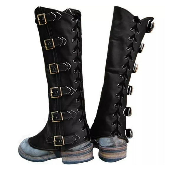 Pu Leg Guard Shoe Steampunk Medieval Gothic Shoe Cover Viking Leg Guards Pirate Boot Covers Renaissance Gaiters for Masquerade Knights Costume