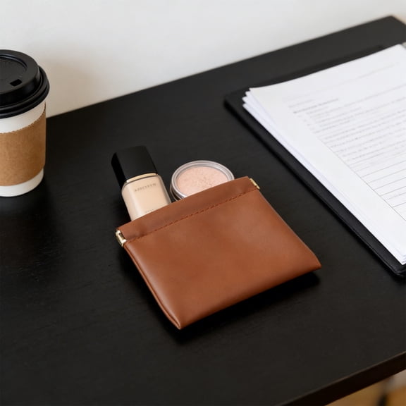 Pu Storage Bag Artificial Leather Cosmetic Bag Waterproof Portable Makeup Pouch for Women Mini Travel Storage Organizer for Cosmetics and Jewelry(Brown,1Pcs) Rkxzt