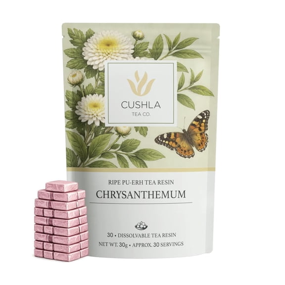 Pu-erh Shu Tea Resin with Chrysanthemum - Ripe Puer Tea from Yunnan | Instant Puer Tea | 30 Individually Wrapped Pieces