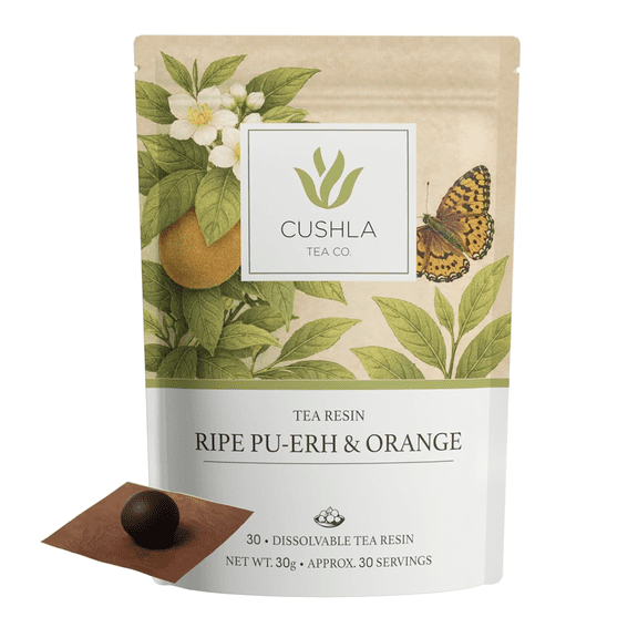 Pu-erh Shu Tea Resin with Orange - Ripe Puer Fermented Dark Tea from Yunnan | Pu'er Tea Concentrate | 30 Individually Wrapped Pieces