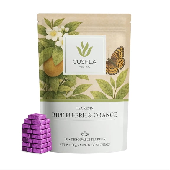 Pu-erh Shu Tea Resin with Orange - Ripe Puer Fermented Dark Tea from Yunnan | Pu'er Tea Concentrate | 30 Individually Wrapped Pieces