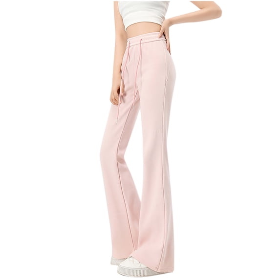 PuLe Bell Bottomed Pants Fo Women Wide Leg Sweatpants Cotton Fall Long Pants with Pockets Trendy Lounge Pants Trousers