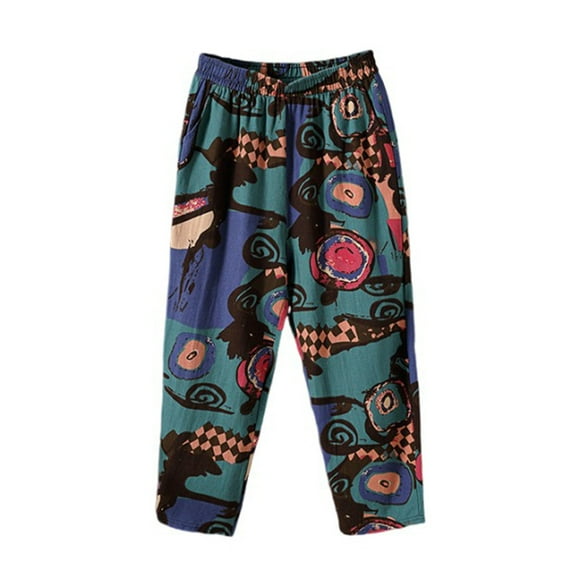 PuLe Capris Trousers for Women Women Casual Harem Pants Large Pants String Side Floral Trousers