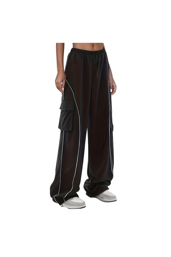 PuLe Cargo Pants Y2K Parachute Track Pants for Women Low Rise Baggy Wide Leg Elastic Waist for Women