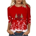 thumbnail image 1 of PuLe Christmas Shirts for Women,3/4 Length Sleeve Tops Funny Xmas Tree Santa Snowflake Graphic Tees Cute Crewneck Blouse, 1 of 4