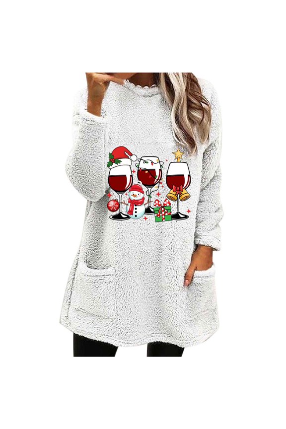 PuLe Christmas Sweaters for Women 2024 Long Sleeve Crewneck Cute Snowman Print Pullover Shirts Artificial Fleece Warm Tops with Pockets