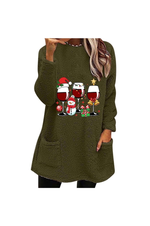PuLe Christmas Sweaters for Women 2024 Long Sleeve Crewneck Cute Snowman Print Pullover Shirts Artificial Fleece Warm Tops with Pockets