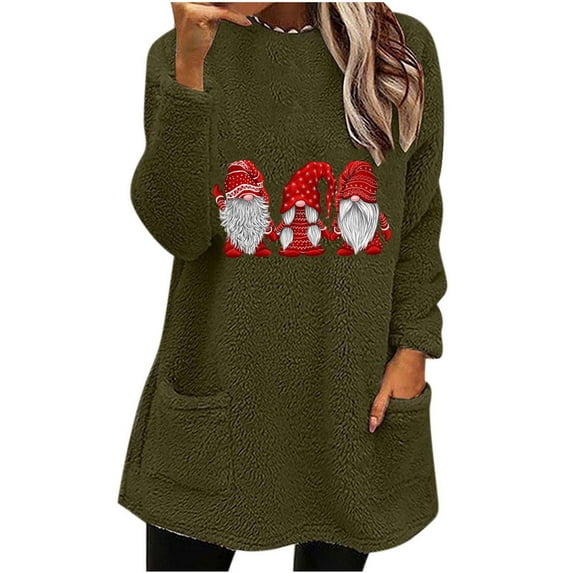 PuLe Christmas Sweaters for Women 2024 Long Sleeve Crewneck Cute Snowman Print Pullover Shirts Artificial Fleece Warm Tops with Pockets