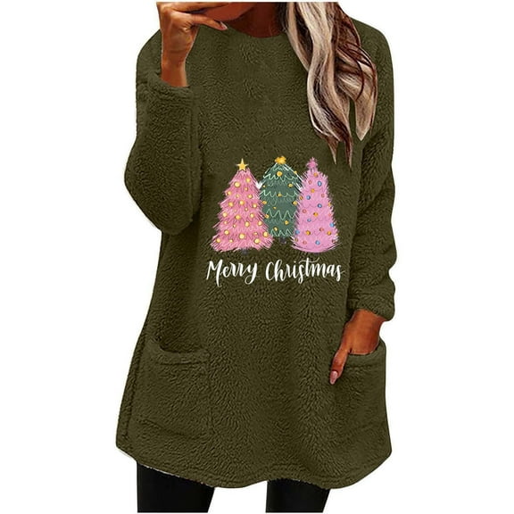 PuLe Christmas Sweaters for Women 2024 Winter Long Sleeve Crewneck Cute Snowman Print Pullover Shirts Warm Tops with Pockets ﻿