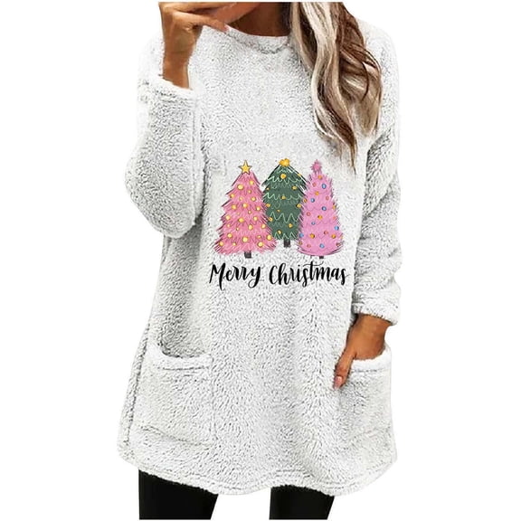 PuLe Christmas Sweaters for Women 2024 Winter Long Sleeve Crewneck Cute Snowman Print Pullover Shirts Warm Tops with Pockets ﻿