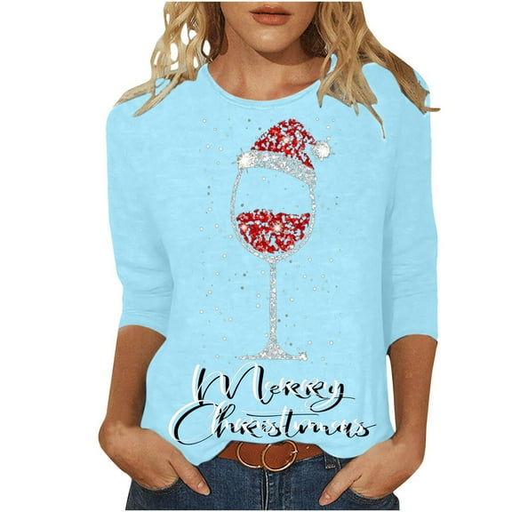PuLe Christmas Sweatshirts for Women 2024 Print Holiday Fitted Funny Casual Trendy Tops