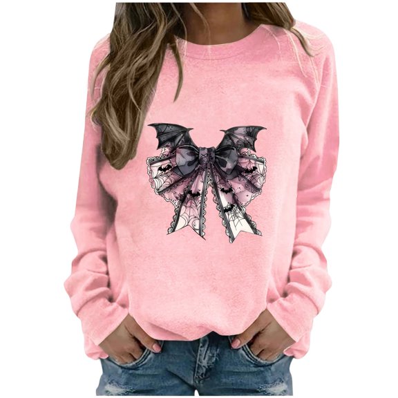 PuLe Hoodies Ladies' fashionable Halloween printed long sleeved casual loose hooded round neck Oversized Loose sweatshirt