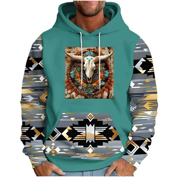 PuLe Hoodies Men's Loose Long Sleeve Hooded Printed Sweatshirt With Drop Shoulder Sleeves