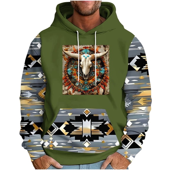 PuLe Hoodies Men's Loose Long Sleeve Hooded Printed Sweatshirt With Drop Shoulder Sleeves