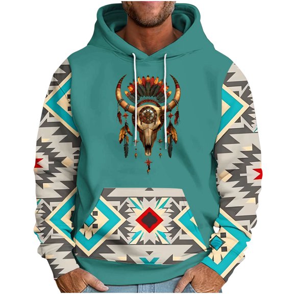 PuLe Hoodies Men's Loose Long Sleeve Hooded Printed Sweatshirt With Drop Shoulder Sleeves